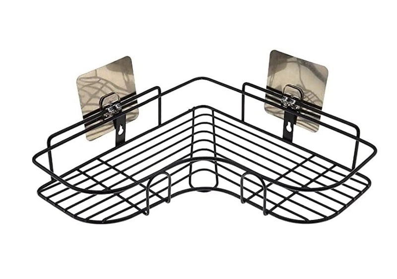 Wall Mounted Self-Adhesive Bathroom Corner Shelf/Kitchen Rack & Holder - Bathroom Accessories (Material-GI Metal, Powder Coated Finish, Black, L Shape Pack of 1)  - Image 1