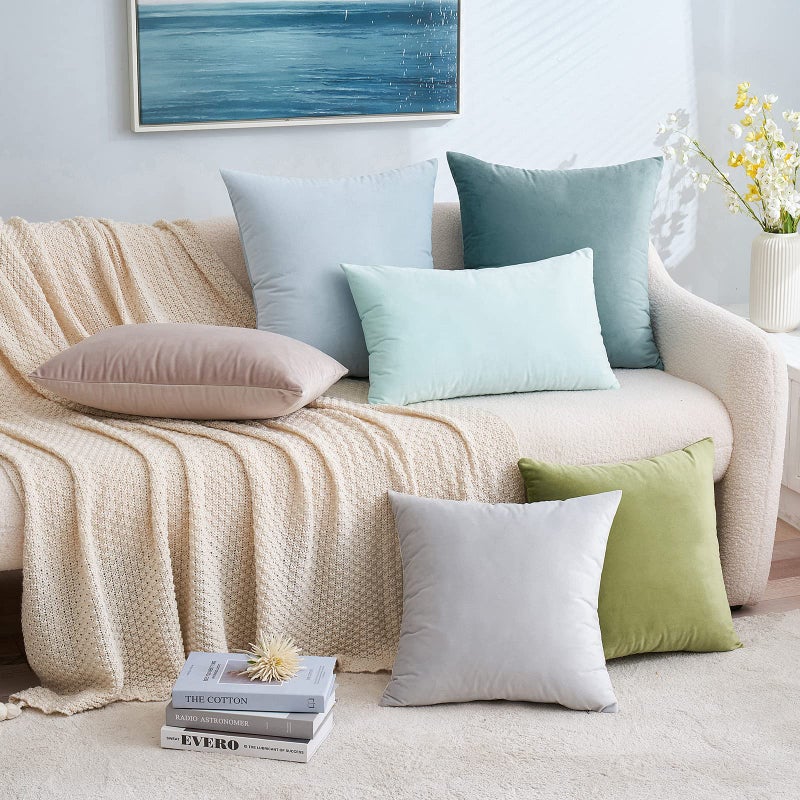 EMEMA Pack of 2 Velvet Pillow Covers Decorative Square Pillowcase Soft Solid Cushion Case for Sofa Bedroom Car 20x20 Inch Baby Blue - Image 4