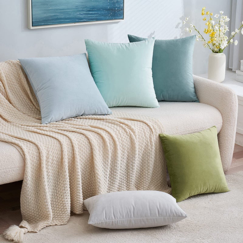 EMEMA Pack of 2 Velvet Pillow Covers Decorative Square Pillowcase Soft Solid Cushion Case for Sofa Bedroom Car 20x20 Inch Baby Blue - Image 5