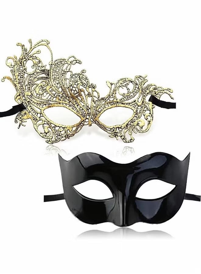 Masquerade Mask for Couples, Mardi Gras Venetian Side flower Mask, Ball Masks, Metal Prom Women Men (2 Pcs) - Image 1
