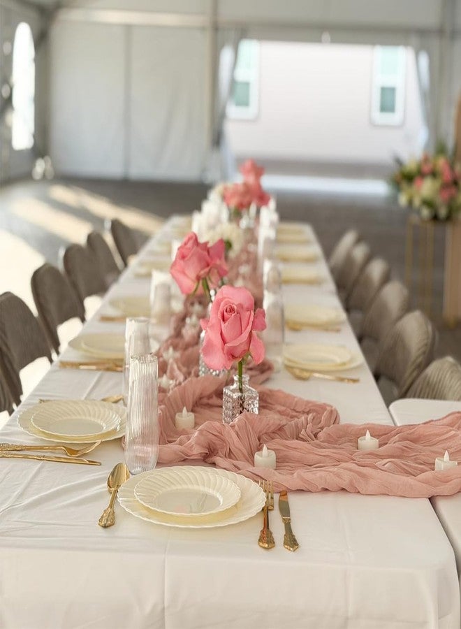CORALTREE 7pcs Christmas Cheesecloth Table Runner Set, 1 pcs Table Runners Set (120") & 6 Cheesecloth Napkins (19.6"x19.6") for Wedding Bridal Baby Shower Party (Dusty Pink) - Image 3