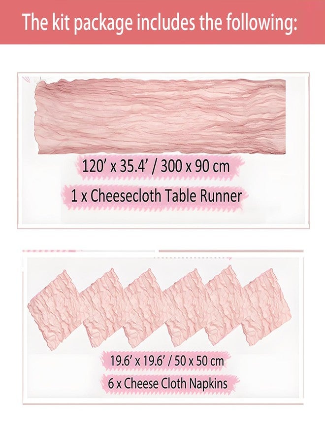 CORALTREE 7pcs Christmas Cheesecloth Table Runner Set, 1 pcs Table Runners Set (120") & 6 Cheesecloth Napkins (19.6"x19.6") for Wedding Bridal Baby Shower Party (Dusty Pink) - Image 2
