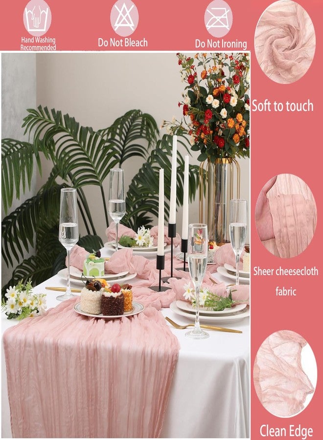 CORALTREE 7pcs Christmas Cheesecloth Table Runner Set, 1 pcs Table Runners Set (120") & 6 Cheesecloth Napkins (19.6"x19.6") for Wedding Bridal Baby Shower Party (Dusty Pink) - Image 4