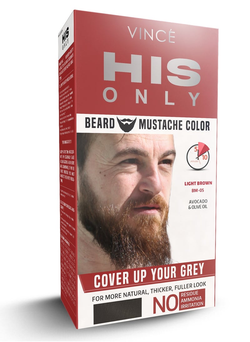 VINCE Beard & Mustache Color (BM-05) – Light Brown – Ammonia-Free, 100% Grey Coverage, Olive Oil & Avocado Oil Infused, Quick 5-Minute Application, Long-Lasting Results, Full Kit Included  - Image 1