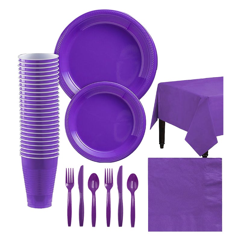 Disposable Paper Tableware Set: Purple Food-grade Paper - Elegant Fancy Design Silverware for Party Picnic Festival Events - Image 1