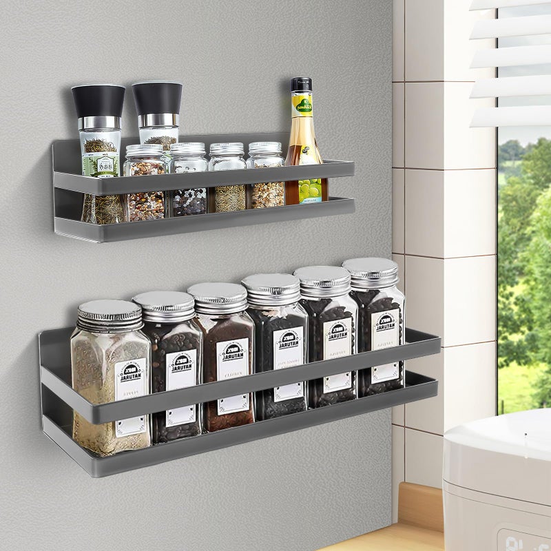 Uten Large Magnetic Spice Rack for Refrigerator 2 Pack Enhanced Magnetic Shelves Magnetic Shelf Moveable Fridge Organizer for Kitchen Holding Spices Jars Perfect Space Saver Storage Spice Rack