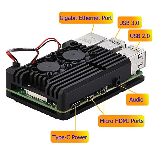 REES52 Metal Aluminium Alloy Raspberry Pi 4 Armor Case with Dual Fan Cooling Heatsink for Pi 4 Model/B - Image 4
