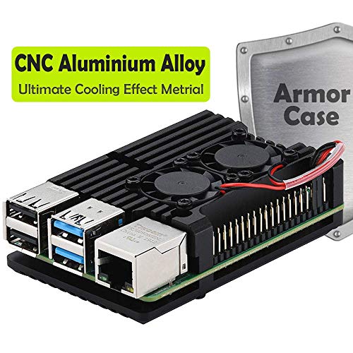 REES52 Metal Aluminium Alloy Raspberry Pi 4 Armor Case with Dual Fan Cooling Heatsink for Pi 4 Model/B - Image 2