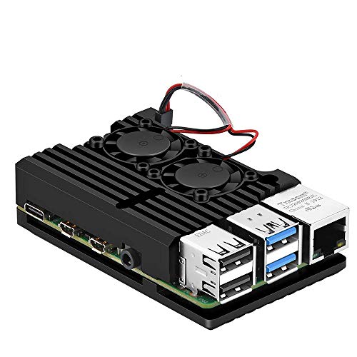 REES52 Metal Aluminium Alloy Raspberry Pi 4 Armor Case with Dual Fan Cooling Heatsink for Pi 4 Model/B - Image 1