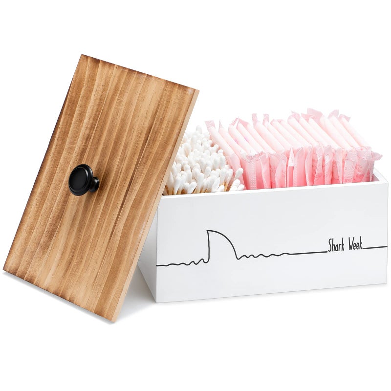 Hoolerry حامل السدادات الخشبي من هوليري لحمام المزرعة ومنظم السدادات والمنتجات النسائية حاوية تخزين ريفية لسطح الحمام بتصميم بسيط