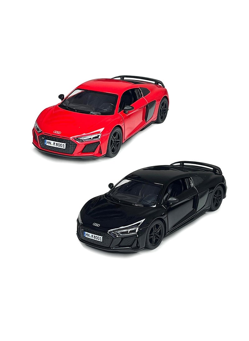 Kinsmart Pack of 2 Pcs 1:36 Scale 2021 Audi R8 Coupe Door Openable Pull Back Action Diecast Model Alloy Metal Toy Car-Assorted Colour 
