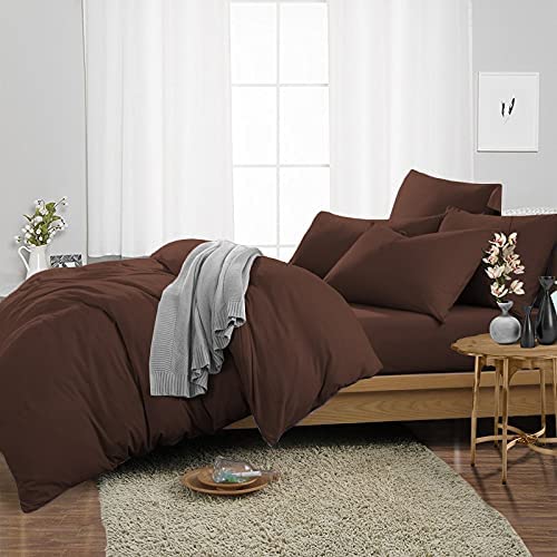 Easy Bedding 300 Thread Count 3 Piece RajaiQuiltDuvet Cover Set 100 Cotton Duvet Cover with 2 Pillow CoverZipper Closure Comforter CoverKing Size Chocolate Solid - Image 2