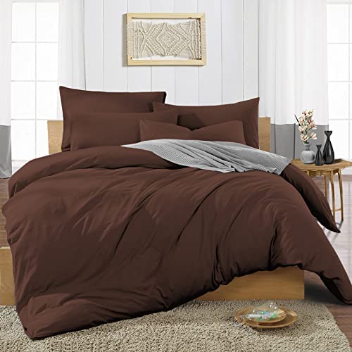 Easy Bedding 300 Thread Count 3 Piece RajaiQuiltDuvet Cover Set 100 Cotton Duvet Cover with 2 Pillow CoverZipper Closure Comforter CoverKing Size Chocolate Solid - Image 1