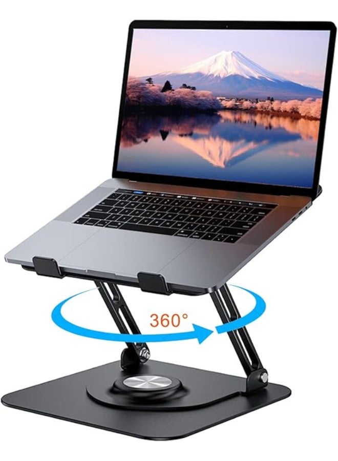 Foldable and portable laptop stand with 360° rotating base, adjustable RGB fan, and dual USB interface, suitable for 10-19 inch laptops. - Image 1