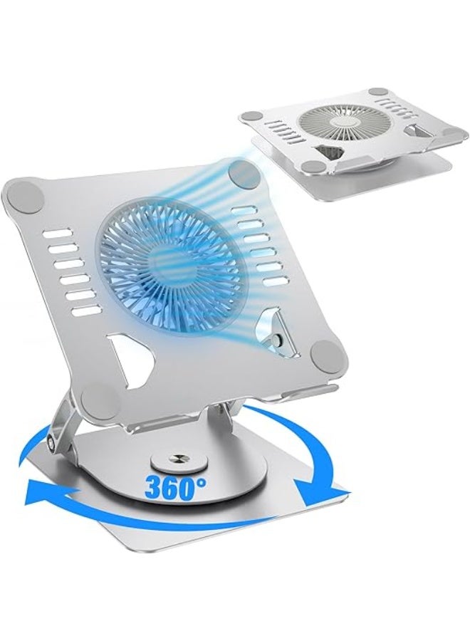 Foldable and portable laptop stand with 360° rotating base, adjustable RGB fan, and dual USB interface, suitable for 10-19 inch laptops. - Image 3