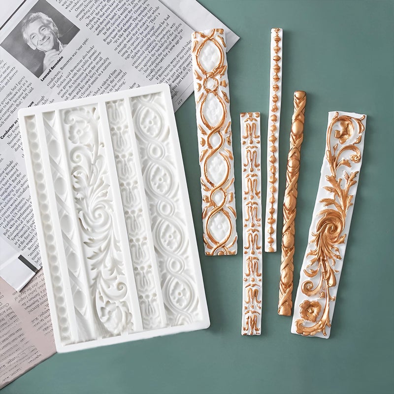 Grosun 3 Packs Baroque Silicone Molds Scroll Silicone Baroque Mold Clay Molds Fondant Molds Border Fondant Mold Wedding Birthday Cake Decoration - Image 5
