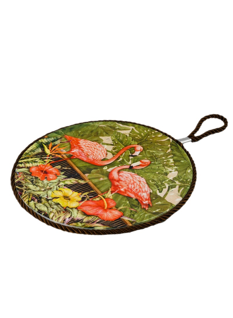 Trivet With Flamingo Design  Flamingo Design Table Trivet  Bird And Garden Flower Design  Attractive Trivet With Hanging Loop Holder  Multicolor - Image 3