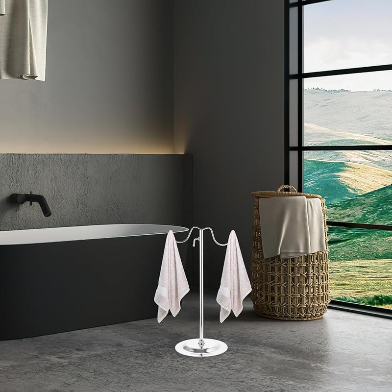 Stainless Steel Towel Stand Holder with Stable Round Base Freestanding Bathroom Countertop Drying Rack - Image 4