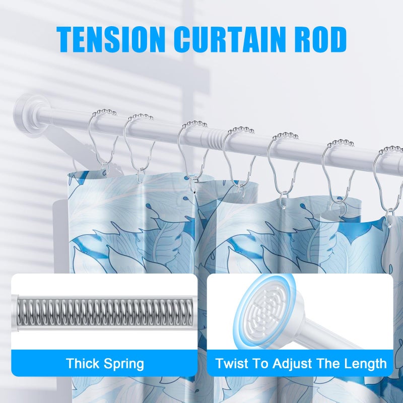 TEECK Shower Curtain Rod, 32-80 inch Adjustable Spring Tension Curtain Rod, Never Rust Anti-Slip Shower Curtain Rod for Bathroom, No Drilling, Never Collapse, Easy to Use, White - Image 2