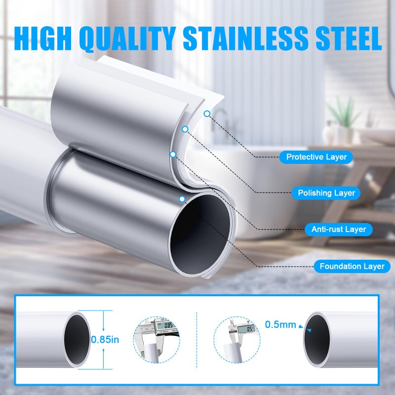 TEECK Shower Curtain Rod, 32-80 inch Adjustable Spring Tension Curtain Rod, Never Rust Anti-Slip Shower Curtain Rod for Bathroom, No Drilling, Never Collapse, Easy to Use, White - Image 4