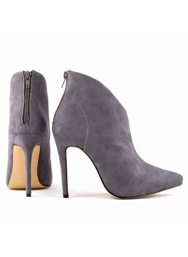 Loquat Flannel Zipper Stiletto Combat Boots 11cm Gray - Image 2