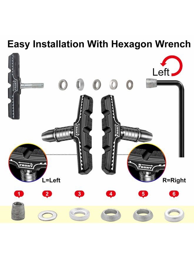 mamakoi Bike Brakes Pads Set, Brakes Kit, Road Mountain Cycle Bicycle Rubber Universal V-Brake Blocks Shoes With Hex Nut Tools And Shims, No Noise No Skid, 70mm, Fits Most Bikes Mtb City Folding Bike Pads - Image 4