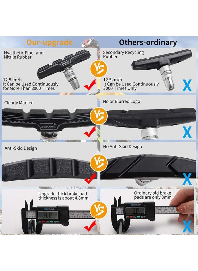 mamakoi Bike Brakes Pads Set, Brakes Kit, Road Mountain Cycle Bicycle Rubber Universal V-Brake Blocks Shoes With Hex Nut Tools And Shims, No Noise No Skid, 70mm, Fits Most Bikes Mtb City Folding Bike Pads - Image 3