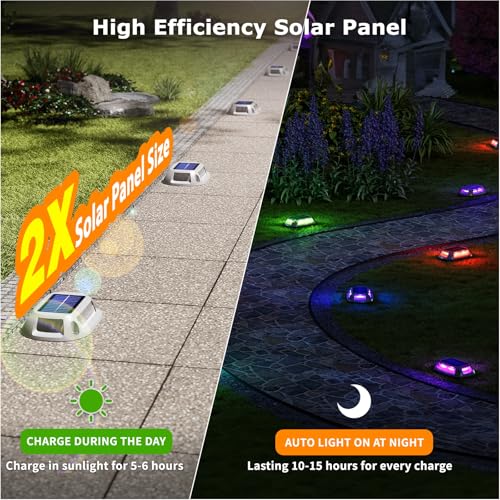 VIODAIM 12Pack Aluminum Alloy Solar Driveway Lights, IP68 Solar Deck Light Marine Dock Lights Outdoor Waterproof, Multi-color LED Driveway Markers for Walkway, Path Decor [12Modes - Strobe/RGB/Fix-color] - Image 4