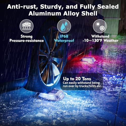 VIODAIM 12Pack Aluminum Alloy Solar Driveway Lights, IP68 Solar Deck Light Marine Dock Lights Outdoor Waterproof, Multi-color LED Driveway Markers for Walkway, Path Decor [12Modes - Strobe/RGB/Fix-color] - Image 3