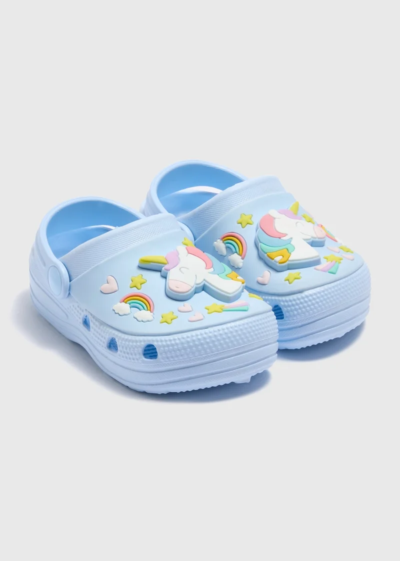 Matalan Girls Blue Unicorn Clogs