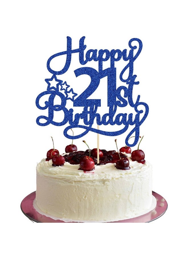 Ephlyn 1 Pack Happy 21st Birthday Cake Topper Blue Glitter 21 & Fabulous Cheers to 21 Years Old Birthday Cake Pick for Celebrating 21st Birthday Anniversary Party Cake Decorations Supplies - Image 1