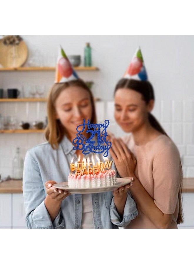 Ephlyn 1 Pack Happy 21st Birthday Cake Topper Blue Glitter 21 & Fabulous Cheers to 21 Years Old Birthday Cake Pick for Celebrating 21st Birthday Anniversary Party Cake Decorations Supplies - Image 5
