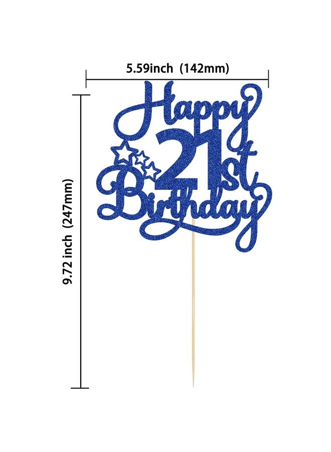 Ephlyn 1 Pack Happy 21st Birthday Cake Topper Blue Glitter 21 & Fabulous Cheers to 21 Years Old Birthday Cake Pick for Celebrating 21st Birthday Anniversary Party Cake Decorations Supplies - Image 2
