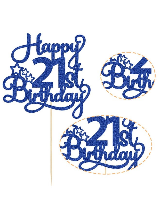 Ephlyn 1 Pack Happy 21st Birthday Cake Topper Blue Glitter 21 & Fabulous Cheers to 21 Years Old Birthday Cake Pick for Celebrating 21st Birthday Anniversary Party Cake Decorations Supplies - Image 3