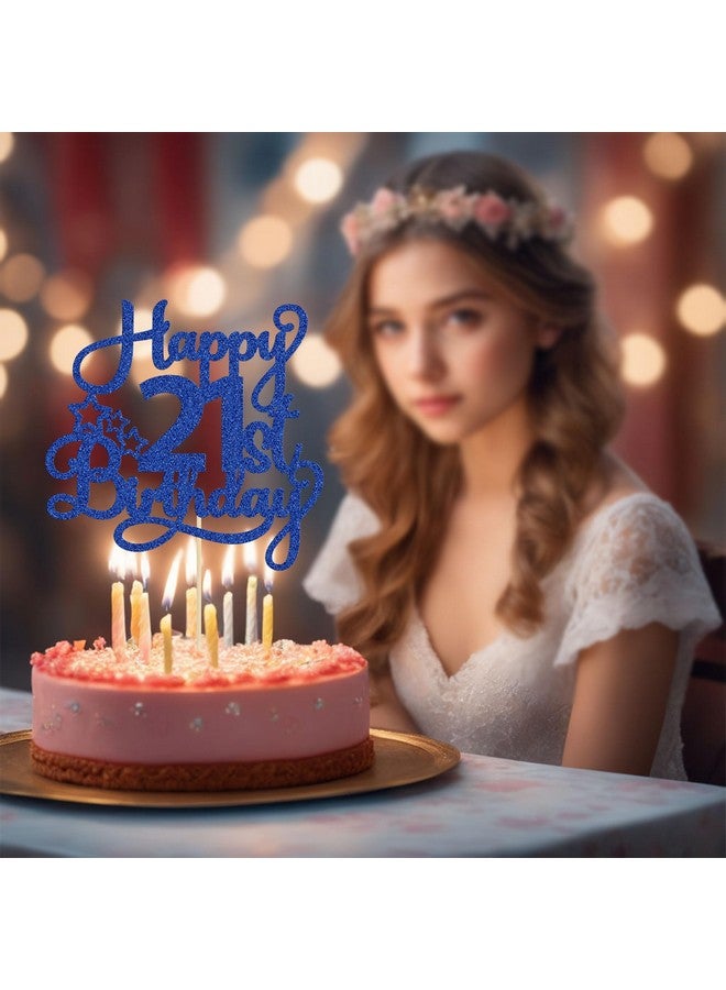 Ephlyn 1 Pack Happy 21st Birthday Cake Topper Blue Glitter 21 & Fabulous Cheers to 21 Years Old Birthday Cake Pick for Celebrating 21st Birthday Anniversary Party Cake Decorations Supplies - Image 4