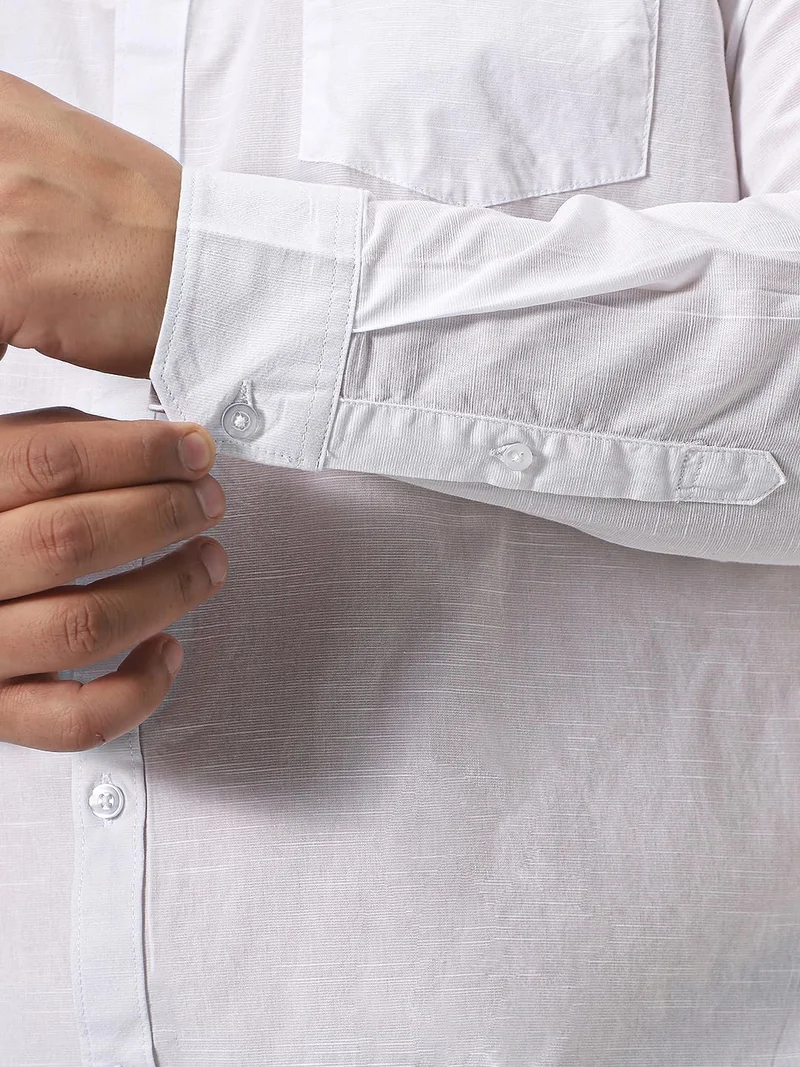 Urbano Fashion  Urbano Plus Men's White Cotton Full Sleeve Regular Fit Casual Solid Slub Shirt with Spread Collar  | Best Price UAE