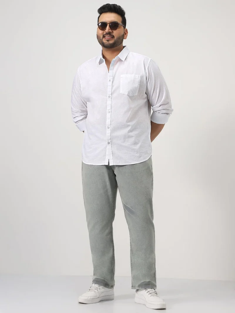 Urbano Fashion  Urbano Plus Men's White Cotton Full Sleeve Regular Fit Casual Solid Slub Shirt with Spread Collar  | Best Price UAE