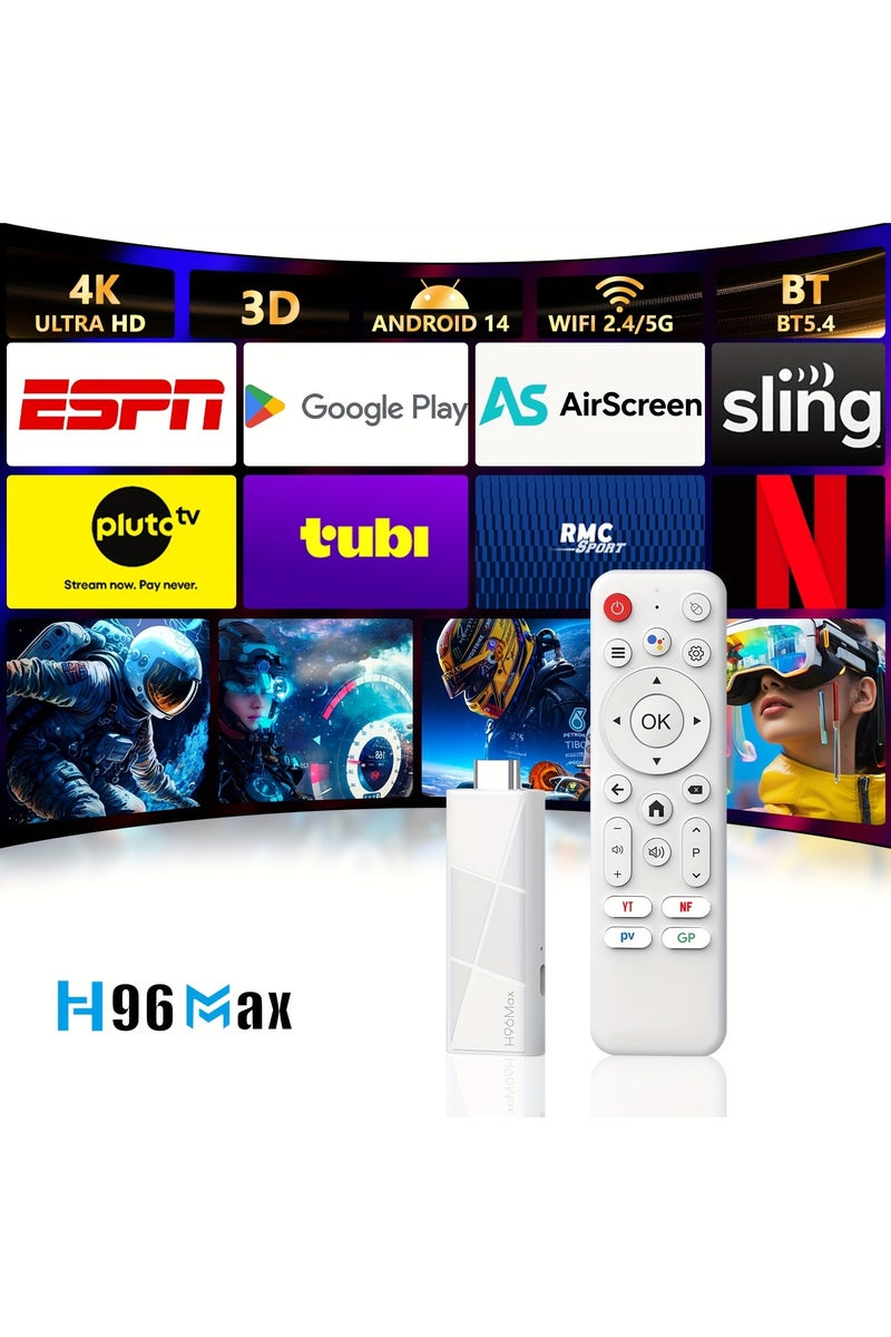 اتش 96 ماكس Android 14.0 TV Stick ATV، 2 جيجابايت + 16 جيجابايت RK3518 جهاز تلفزيون ذكي صغير مشغل وسائط متدفق مع WiFi6 رباعي النواة و2.4G/5G و5.4 لاسلكي، بث 4K@60fps، إخراج HDTV، مشغل منزلي ذكي بالتحكم الصوتي - Image 2
