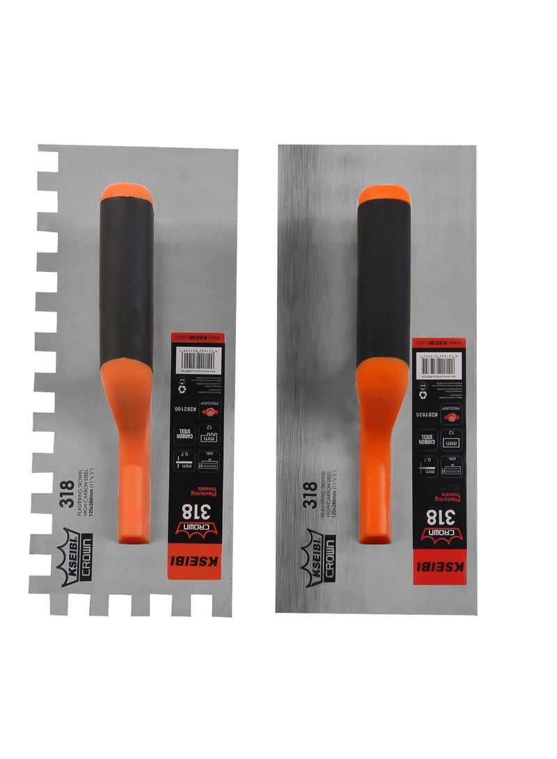 Crown Plastering Trowel/Progrip with Teeth, High Quality Tool Steel, Completely Flat Blade with Eased Edge, Surface Polishing Knife, Plastering Surface is Smooth, Plastering Tool, Construction Work.
