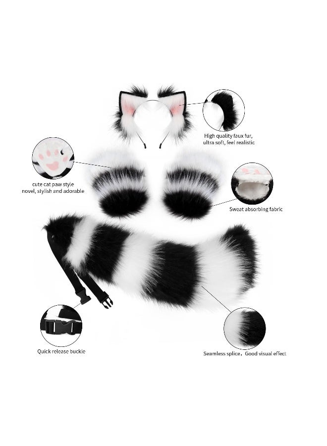 Faux Fur Cat Ears and Wolf Fox Tail Set, Cosplay Costume Faux Fur Hair Clip Headdress Anime Cosplay Party (Orange) - Image 5