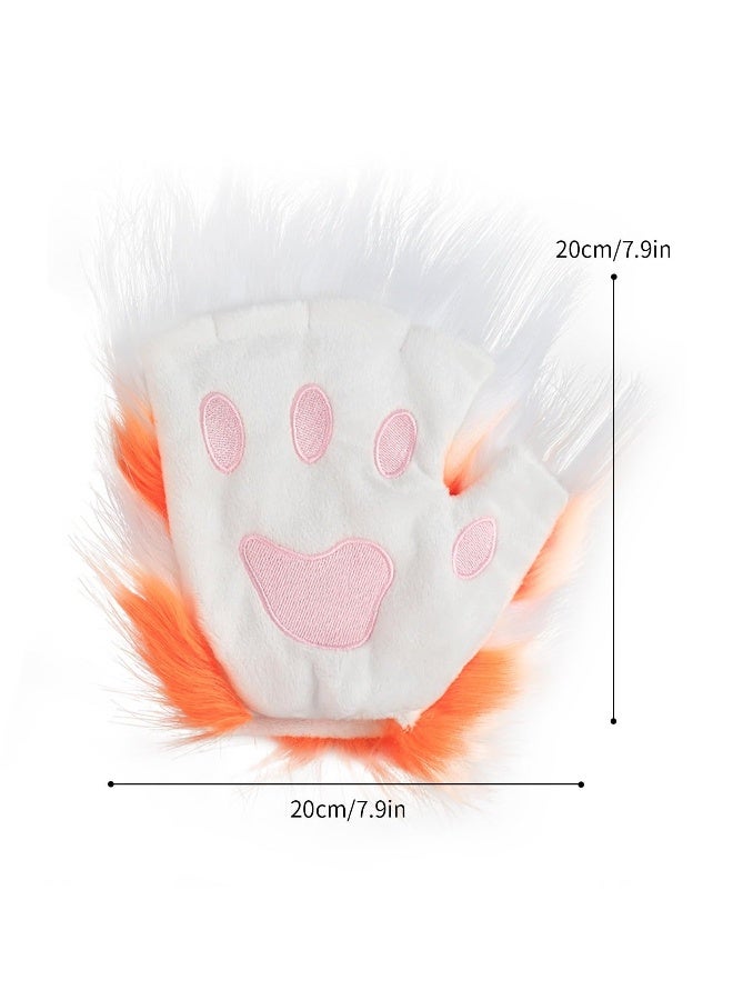 Faux Fur Cat Ears and Wolf Fox Tail Set, Cosplay Costume Faux Fur Hair Clip Headdress Anime Cosplay Party (Orange) - Image 3