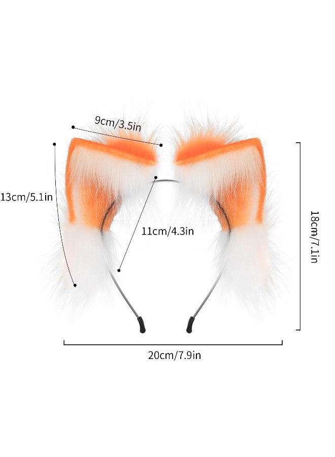 Faux Fur Cat Ears and Wolf Fox Tail Set, Cosplay Costume Faux Fur Hair Clip Headdress Anime Cosplay Party (Orange) - Image 2