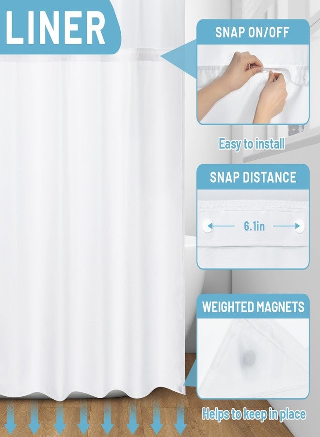 WITHLOC No Hook Shower Curtain with Snap in Liner - Fabric Waterproof Inner Liner, Plants Green Floral Pink Nature Birds Cloth Shower Curtains Washable, 71 x 74 Inch - Image 5