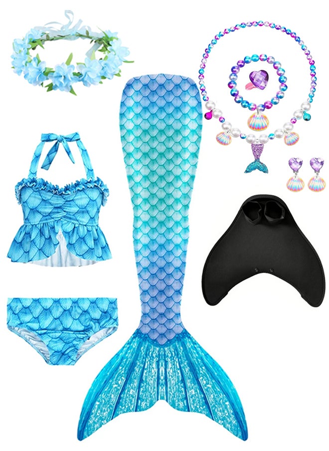 MARGOUN - Mermaid Tails with Mono Fin Sparkle Mermaid Swimsuit for Kids Girls Flower Headband and Mermaid Jewelry Set - Image 1