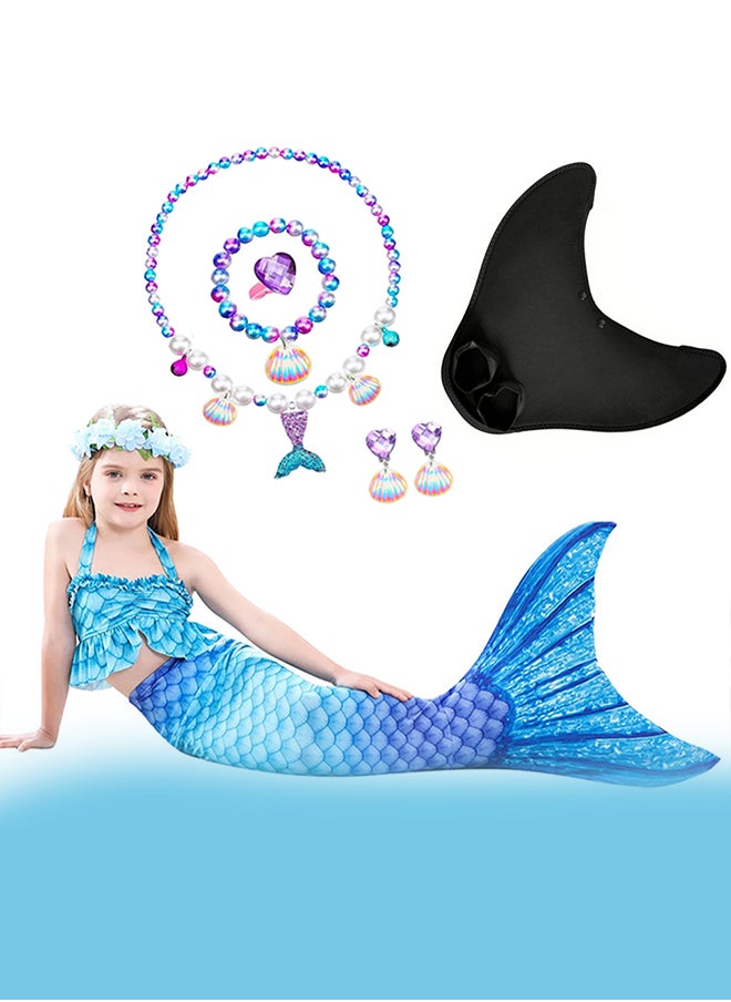 MARGOUN - Mermaid Tails with Mono Fin Sparkle Mermaid Swimsuit for Kids Girls Flower Headband and Mermaid Jewelry Set - Image 1