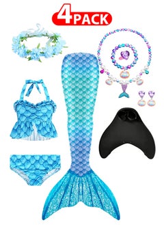 MARGOUN Mermaid Tails with Mono Fin Sparkle Mermaid Swimsuit for Kids Girls Flower Headband and Mermaid Jewelry Set  - Image 2