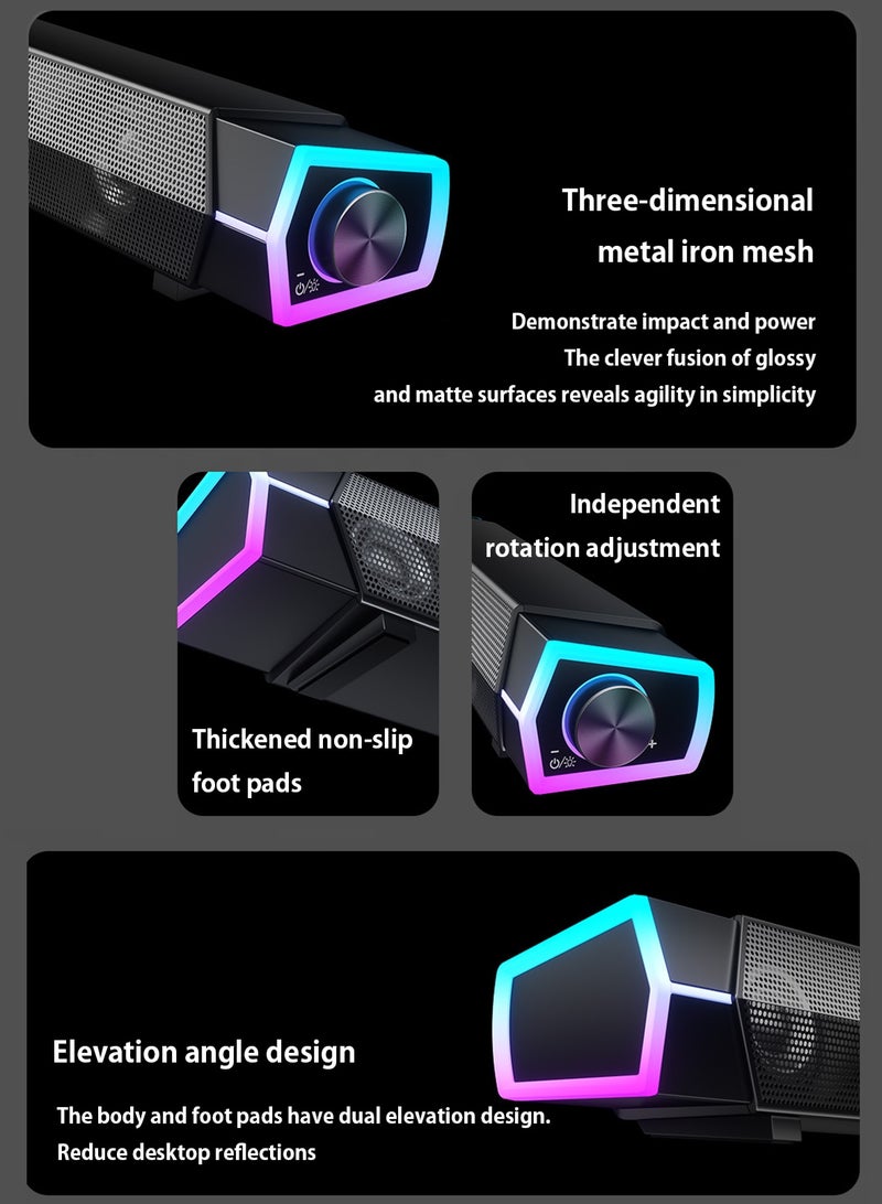 Bluetooth speaker with RGB light, Bluetooth and USB wired connection Subwoofer audio, dual stereo Bluetooth 5.3, knob control volume, suitable for Suitable for Computers, Laptops  TVs, home/party/gaming - Image 3