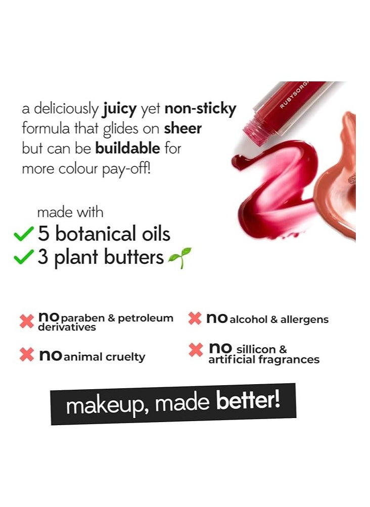 Ruby's Organics Ruby's Organics Lip Gloss for Women, Lip Balm for Girls, Hydrating, Non Sticky & Non Drying Formula, Long Lasting, Natural Organic Lip Makeup, Paraben Free -Sangria, 6.5ml  - Image 2