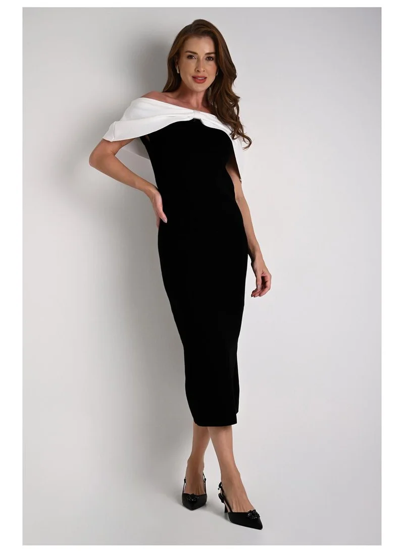 Carmen Steffens  Midi Off-Shoulder Black and White Dress for Women | Best Price UAE