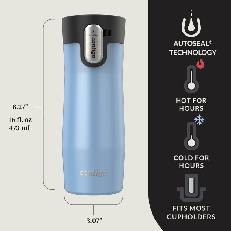 Contigo AUTOSEAL West Loop Vacuum-Insulated Stainless Steel Travel Mug with Easy-Clean Lid  16 oz  2-Pack  Salted Frosted Pearl; Glacier Frosted Pearl - Image 2
